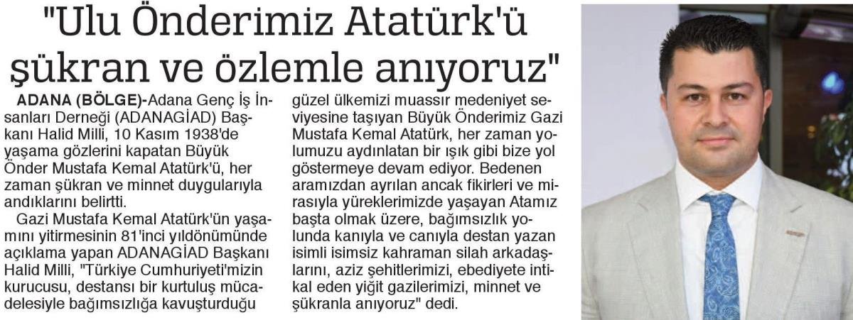 BÖLGE GAZETESİ - ULU ÖNDERİMİZ ATATÜRK'Ü ŞÜKRAN VE ÖZLEMLE ANIYORUZ