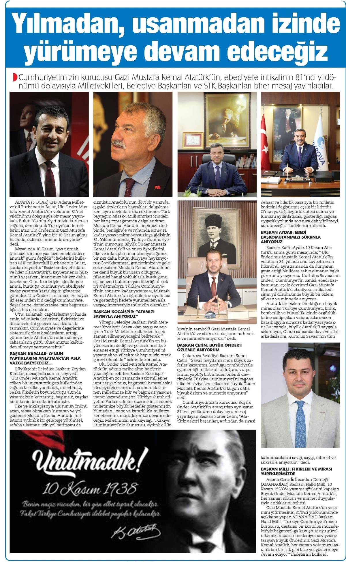 ADANA 5 OCAK GAZETESİ - ULU ÖNDERİMİZİ MİNNETLE ANIYORUZ