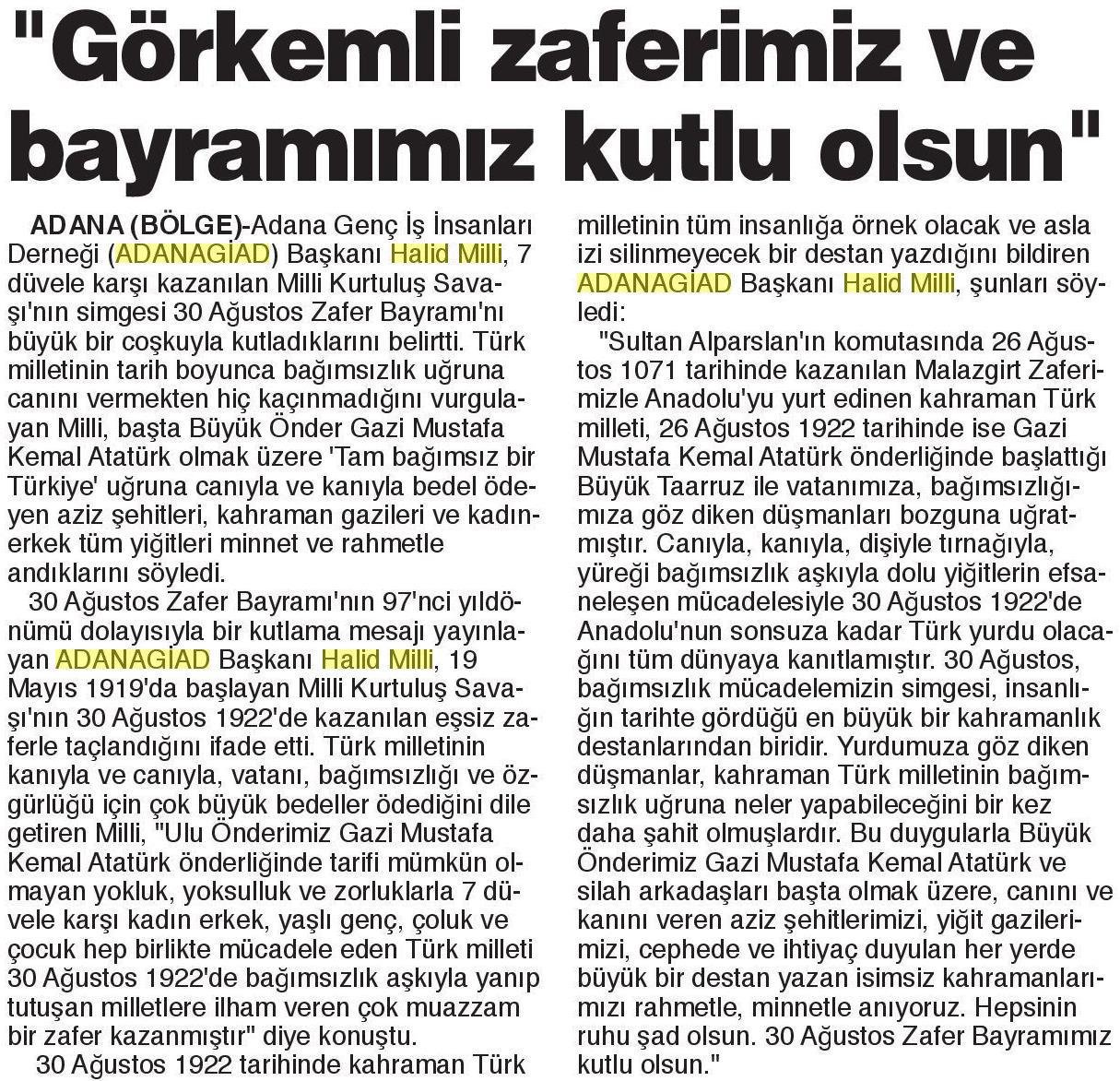 BÖLGE GAZETESİ - GÖRKEMLİ ZAFERİMİZ VE BAYRAMIMIZ KUTLU OLSUN