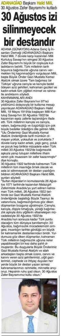 ADANA GÜNAYDIN - 30 AĞUSTOS İZİ SİLİNMEYECEK BİR DESTANDIR