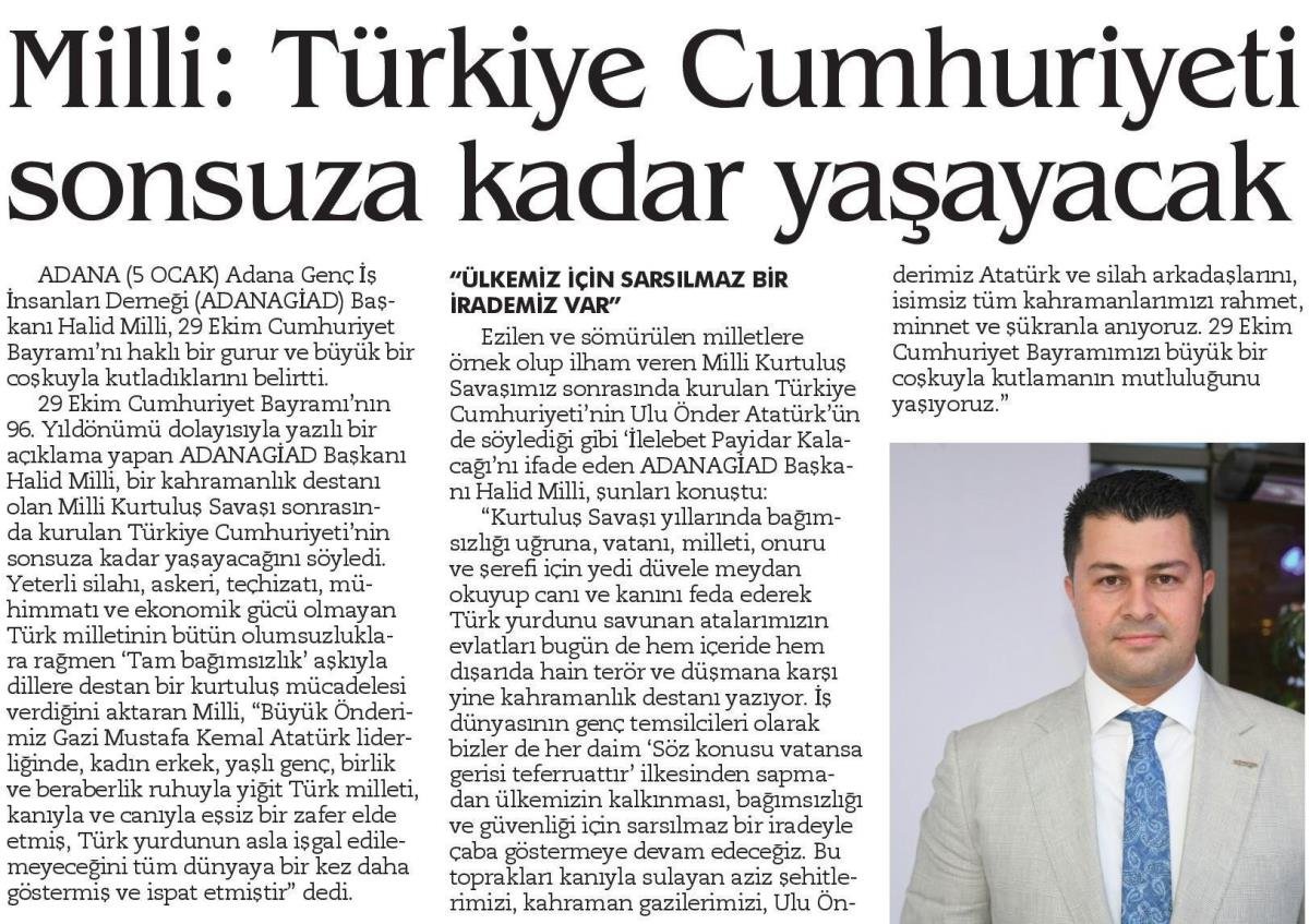 ADANA 5 OCAK GAZETESİ - TÜRKİYE CUMHURİYETİ SONSUZA KADAR YAŞAYACAK